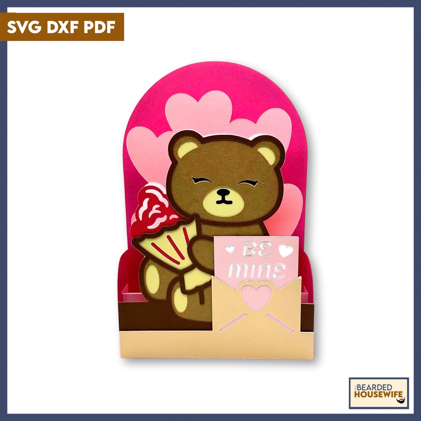 teddy bear and flowers box card