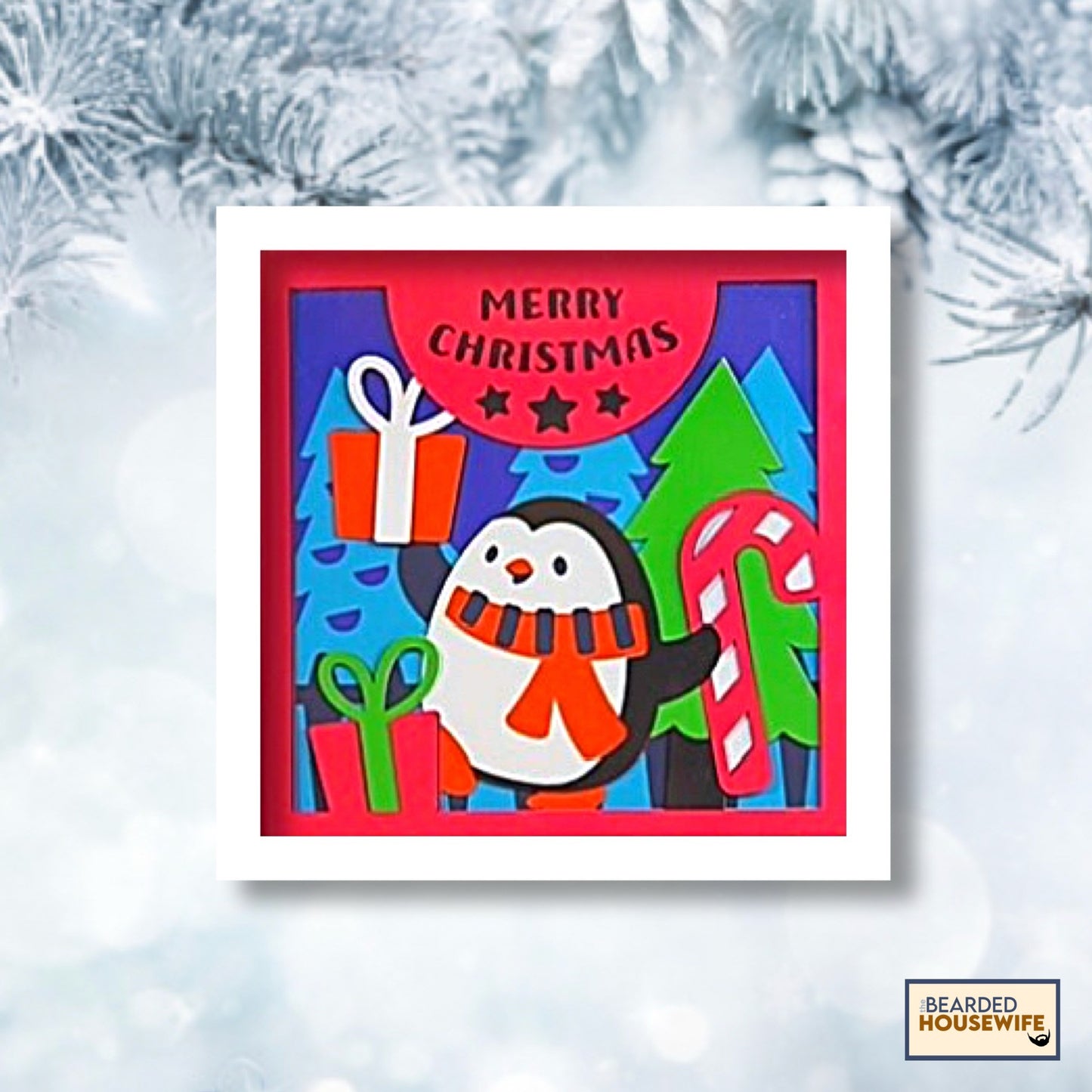 merry christmas penguin shadow box