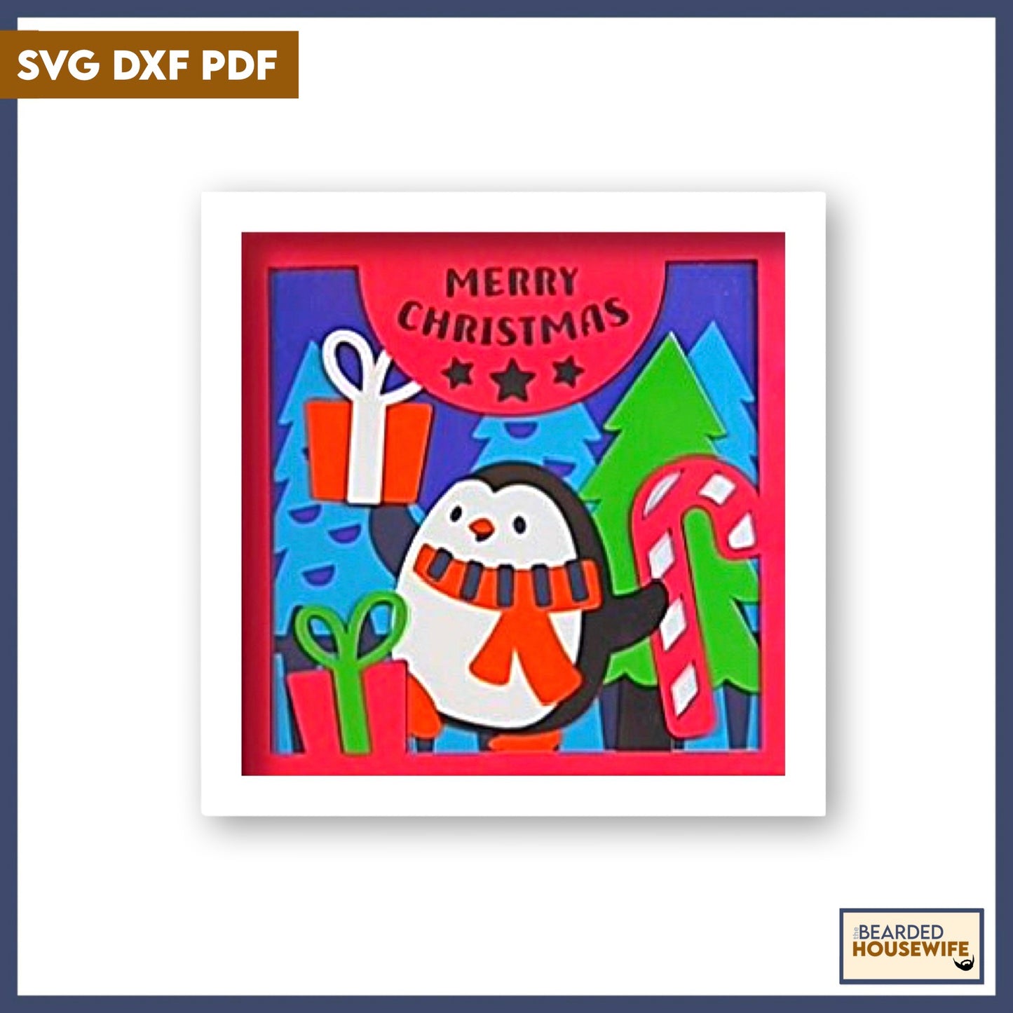 merry christmas penguin shadow box
