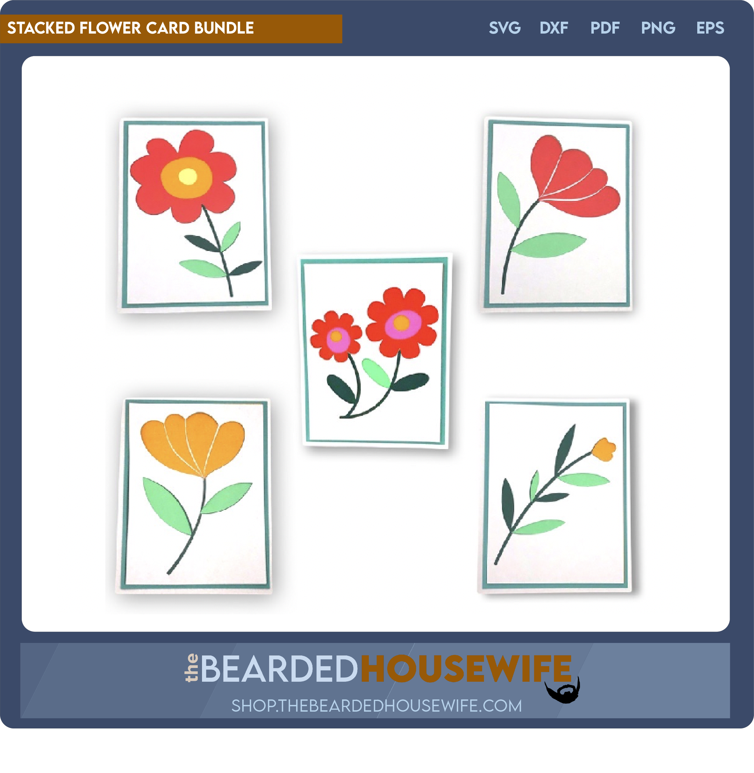 Stacked Flower Card Bundle The Bearded Housewife