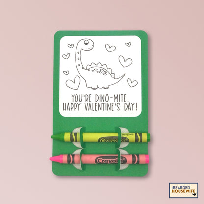 Dinosaur Valentine Coloring Card