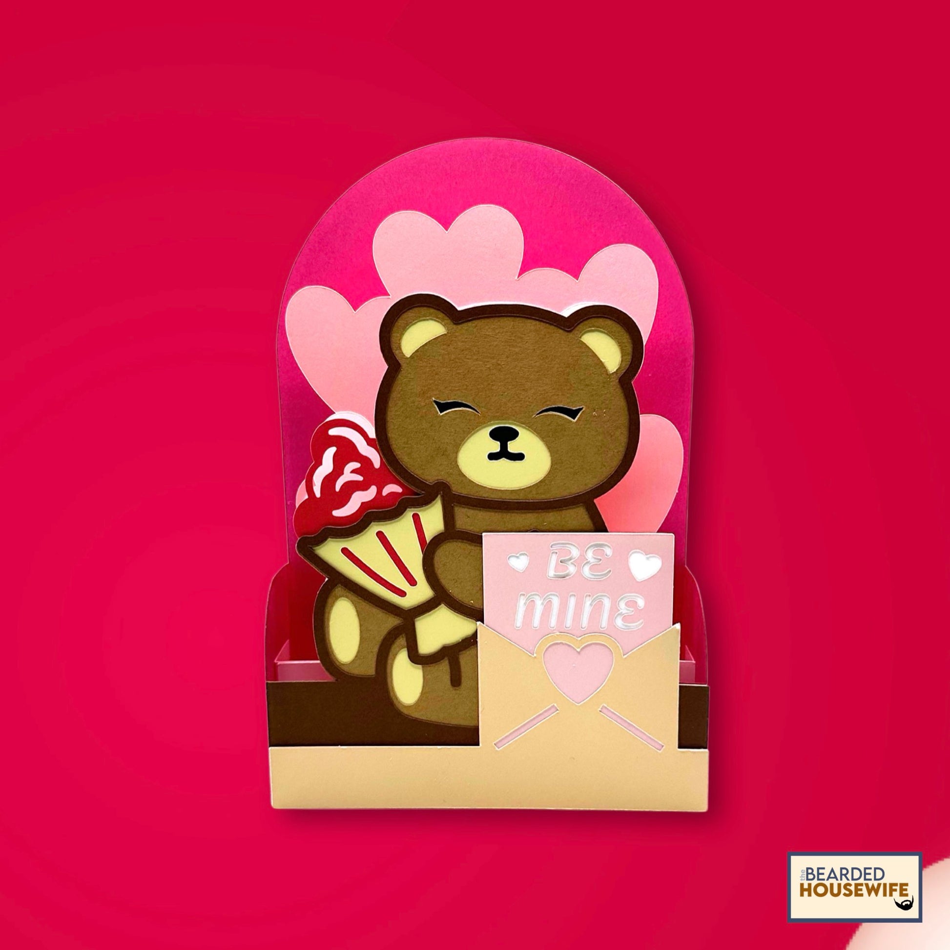 teddy bear and flowers box card
