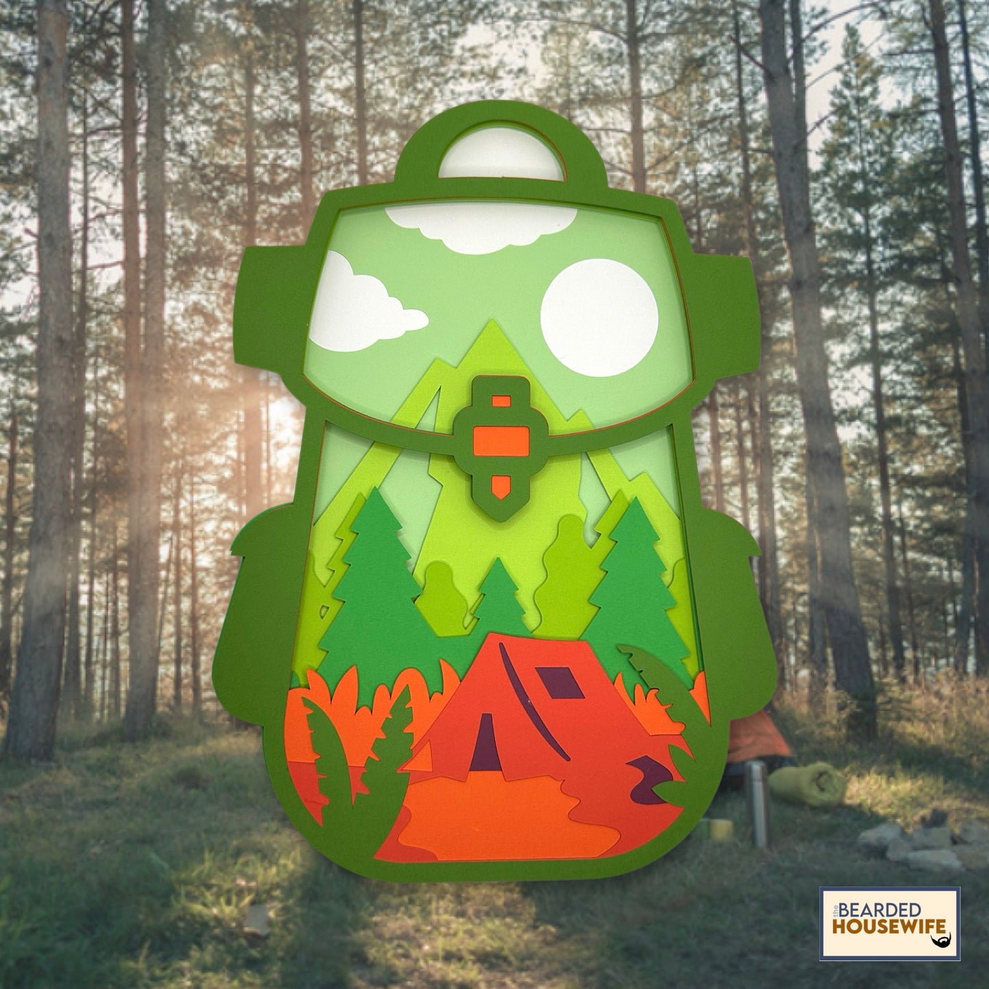 camping backpack layered paper craft