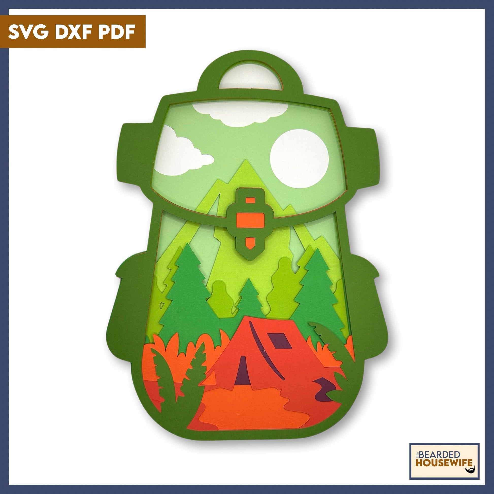 camping backpack layered paper craft