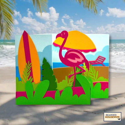 flamingo on the beach z-fold card