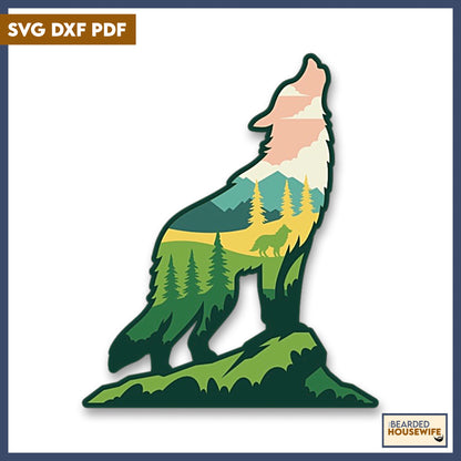 wolf silhouette layered paper craft