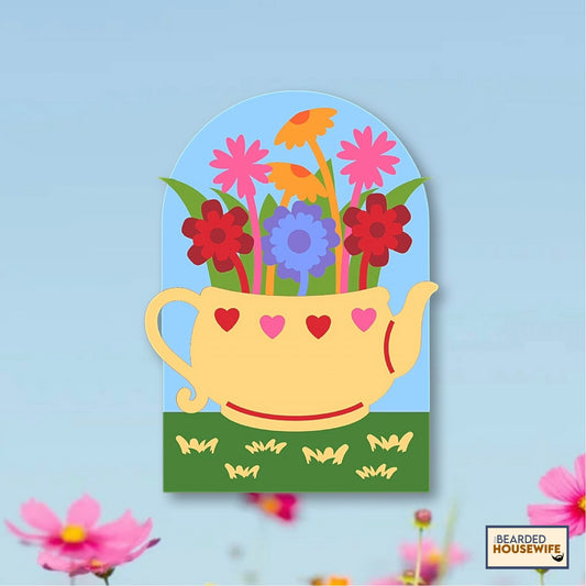 teapot of flowers box card